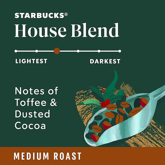 Starbucks Ground Coffee, Medium Roast Hot or Iced Coffee, House Blend, Six 18 oz Bags