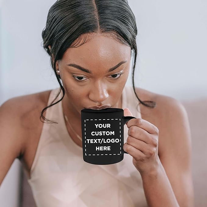 Custom Ceramic Coffee Mugs 11 oz. Set of 10, Personalized Bulk Pack - Coffee cup set, Iced coffee cup, Gaming mug - Black