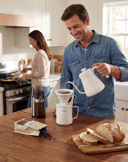 AGOGO Portable Pour Over Coffee Maker V60 Set - Easy Cleaning Compact 304 Stainless Steel Dripper for Camping & 50 Filters Paper & Cleaning Rag Cream 30oz