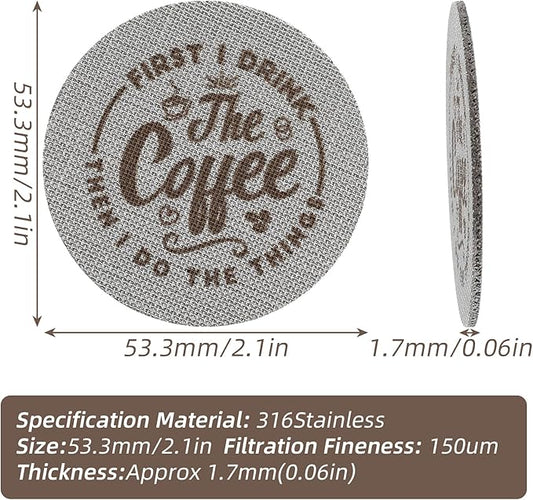 2 Pcs 53.3mm Espresso Puck Screen, 1.7mm Thickness 150 Micrometre Reusable Stainless Steel Coffee Filter Mesh Plate for Espresso Portafilter Filter Basket