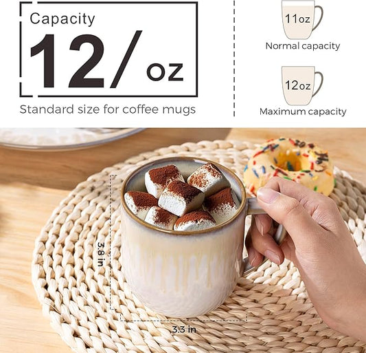 LERATIO 12OZ Ceramic Coffee Mugs Set of 6, Large Porcelain Coffee Cups With Large Handle For Latte,Cappuccino,Milk,Cocoa,|Dishwasher&Microwave Safe Mug Sets,Ideal for Man,Woman,Dad, Mom
