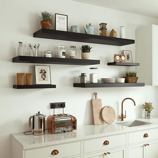 Vivelove Black Floating Shelves for Wall 10 inch Deep, 36” x 10.3” x 1.8”, Large Wall Shelves for Bedroom, Bathroom, Living Room, Kitchen, Office, Modern Shelf Home Decor with Invisible Bracket