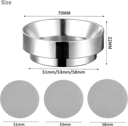 Espresso Dosing Funnel and Puck Screen Set, Coffee Dosing Ring Aluminum, Reusable 1.7mm Thickness Espresso Puck Screen 316 Stainless Steel for Coffee Portafilter Filter Basket (Silver, 53mm)