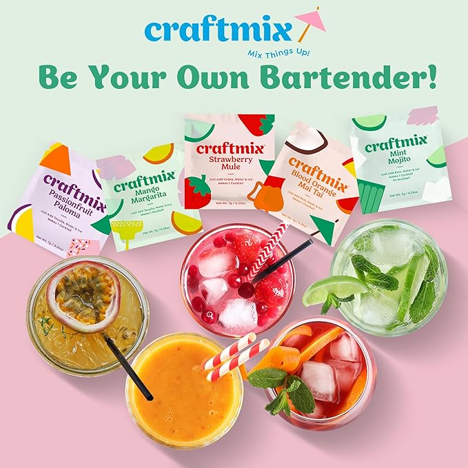Craftmix Classic Margarita Cocktail & Mocktail Drink Mixer, Skinny Mixes - Water Flavoring Packets - Made With Real Fruit - Vegan, Low-Carb, Low-Sugar, Non-GMO, Dairy Free, Gluten Free, 24 Pack