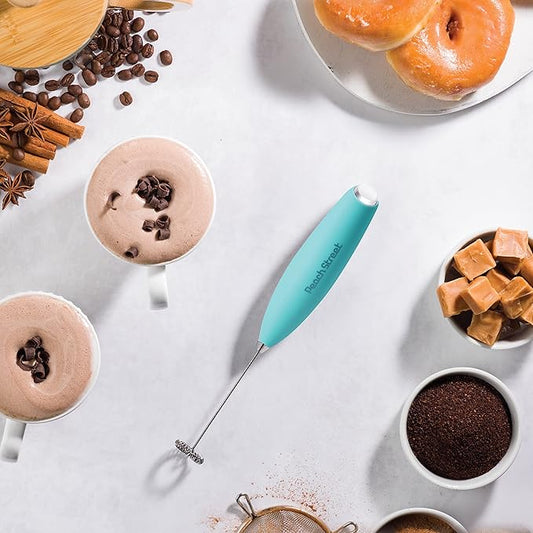 Powerful Handheld Milk Frother, Mini Milk Foamer, Battery Operated (Not included) Stainless Steel Drink Mixer for Coffee, Lattes, Cappuccino, Frappe, Matcha, Hot Chocolate.