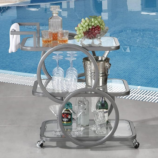 Home Bar Serving Carts 3 Tier Kitchen Carts on Wheels Mobile Bar Carts for Home Kitchen Dining Room Living Room Party, Silver Grey