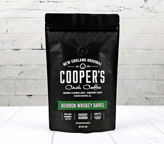 Bourbon Whiskey Barrel Aged Coffee Beans, Ground, Single Origin Colombian Coffee Aged in Kentucky Bourbon Whiskey Barrels - 12 oz Bags