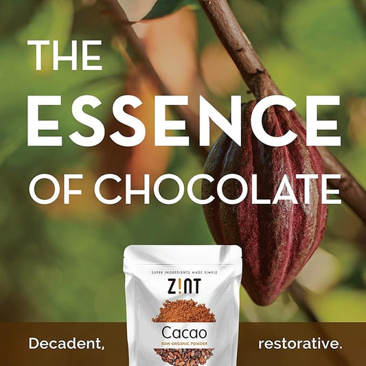 Zint Organic Cacao Powder (8 oz): Paleo-Certified, Organic, Non GMO, Anti Aging Antioxidant Superfood, Gluten Free Cocoa Cacao Beans, Pure Delicious Chocolate Essence