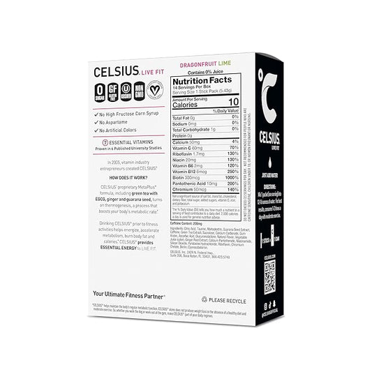 CELSIUS® On-The-Go Powder Sticks Dragonfruit Lime, Essential Energy 2.8 Oz