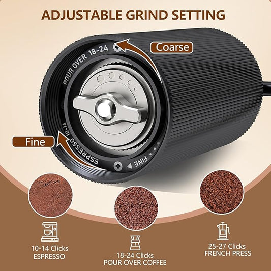 Manual Coffee Grinder, Manual Burr Coffee Grinder Capacity 25g with CNC Stainless Steel Conical Burr, Internal Adjustable Setting, Hand Coffee Grinder for Espresso, Pour Over, French Press, Moka.