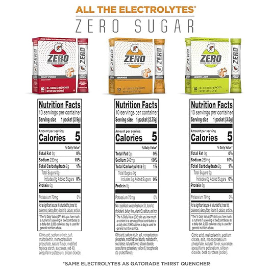 Gatorade G Zero Sports Drink Mix Powder Packets, 3 Flavor Classic Variety Pack, Electrolyte Powder Drink Mix for Hydration, Zero Sugar, Total 30 Packets
