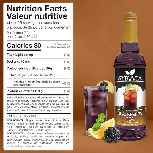 Syruvia Blackberry Tea Flavored Syrup for Drinks, Cocktails, Lemonades, Iced Teas and Desserts – 25.4 fl oz, With Pump