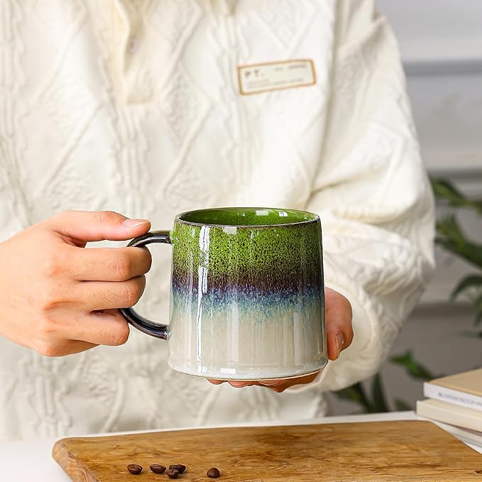 Mkour 20oz Large Ceramic Coffee Mugs, Handmade Cup, Big Tea Cups with Large Handle for Office and Home, Microwave and Dishwasher Safe (Light Green)