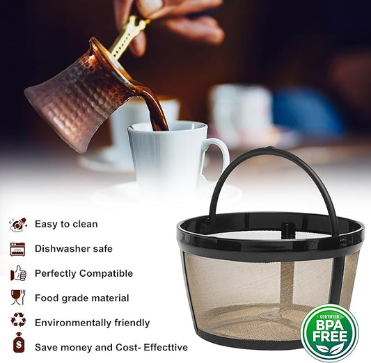 4 Cup Reusable Filter Basket With Mesh Bottom Fits MrCoffee Coffee Maker and Brewer - Permanent Filter Replacement for Mr Coffee Gold Basket-Style Filters 1-Pack