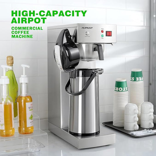 NUPANT Auto-Filling Commercial Airpot Coffee Brewer 2.2L/74oz Dirp Coffee Maker Machine with 24 Hours Hot Thermal Carafe Stainless Steel Pour Over Coffee Dispenser 120V/1450W for Restaurant Office