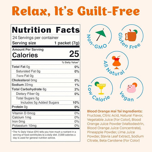 Craftmix Blood Orange Mai Tai Cocktail & Mocktail Drink Mixer, Skinny Mixes - Water Flavoring Packets - Made With Real Fruit - Vegan Low-Carb, Low-Sugar, Non-GMO, Dairy Free, Gluten Free, 24 Pack