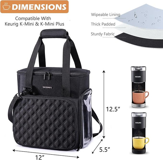 BAGSPRITE Travel Coffee Maker Carrying Case for Keurig K-Mini Plus & K-Slim – Portable Single Serve Coffee Machine Storage Bag with Accessories Space, Coffe e Maker Travel Bag