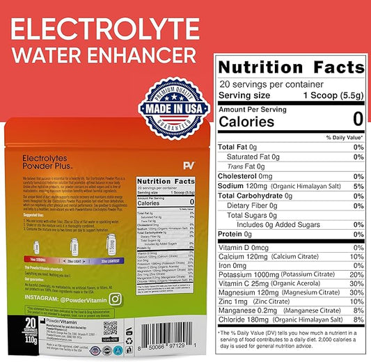 PowderVitamin Electrolytes Powder Plus (20 Servings) Strawberry Cucumber Electrolyte Powder Zero Calorie Keto,0Sugar,No Maltodextrin,1000mg Potassium,120mg Calcium,120mg Magnesium, Pink Himalayan Salt