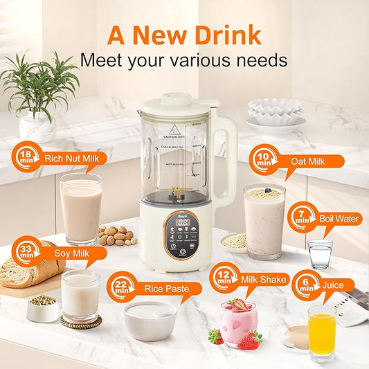 Beyn 10-in-1 Automatic Nut Milk Maker Machine, 60oz Large Capacity with 𝟒𝟖 𝐓𝐢𝐭𝐚𝐧𝐢𝐮𝐦 Blades & Self-Cleaning. for Homemade Almond, Soy, Oat Milk, Milkshake - Delay Start & Keep Warm Functions