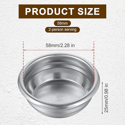 58mm Portafilter Basket,Metal Coffee Filter, Stainless Steel 58mm Basket Porous Double Cup Coffee Filter for Portafilter Coffees Machine,Paperless and Permanently Reusable