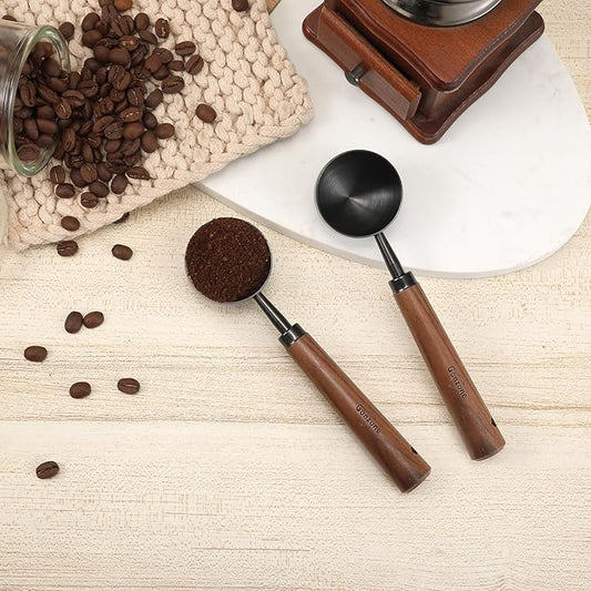 Vintage Coffee Measuring Spoon - 304 Stainless Steel, Coffee Scoop,10g Capacity, Walnut Handle - Perfect for Coffee, Tea, and More (Gunmetal (2 pcs))