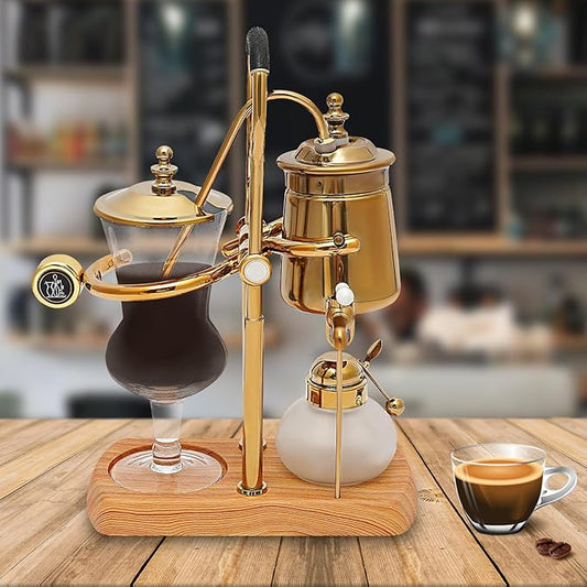 RocoReny Vintage Belgian Syphon Coffee Maker, Gold Luxury Balance Retro Balance Siphon Coffee Pot with Tee Handle for Extract Coffee And Brew Tea (Gold)