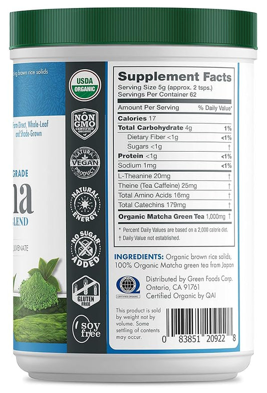 Green Foods Organic Ceremonial Grade Matcha Green Tea 11oz - First Harvest, Farm-Direct