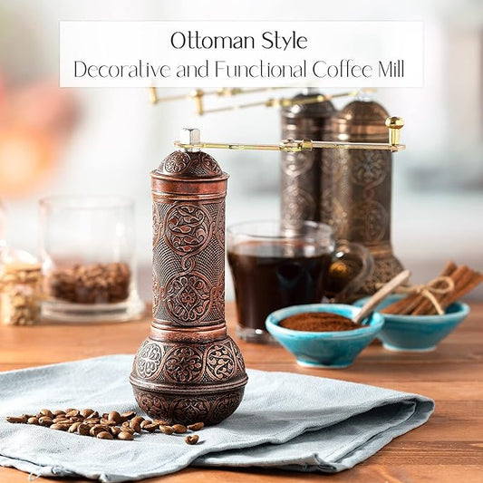 Crystalia Refillable Coffee Grinder, Authentic Manual Mill with Adjustable Grinder, Metal Coffee Mill with Handle, Antique Coffe Grinder with Hand Crank, Adjustable Coarseness