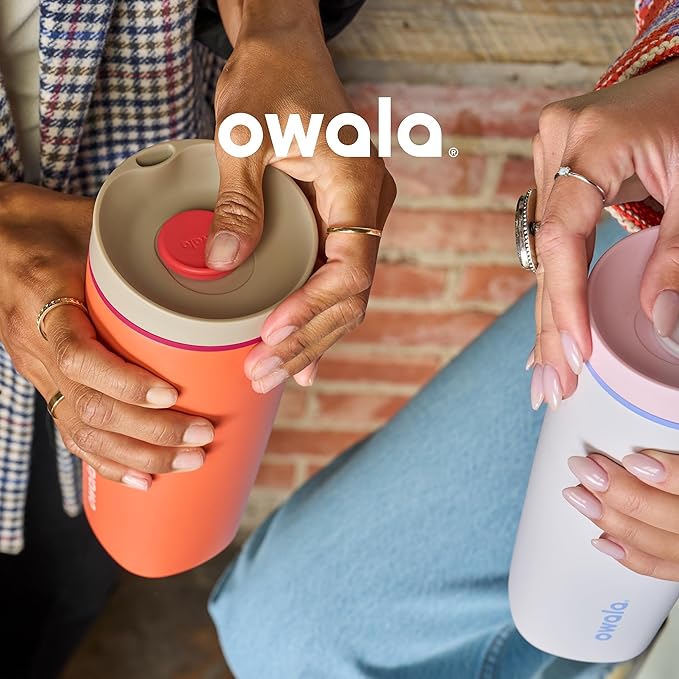 Owala SmoothSip Slider Insulated Stainless Steel Coffee Tumbler, Reusable Iced Coffee Cup, Hot Coffee Travel Mug, BPA Free 12 oz, Vanilla Bean