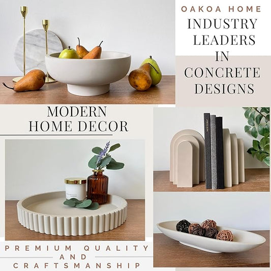 OAKOA Round Decorative Tray for Coffee Table Decor - Concrete Round Tray Home Decor - Bandejas Decorativas - Circle Coffee Table Centerpiece