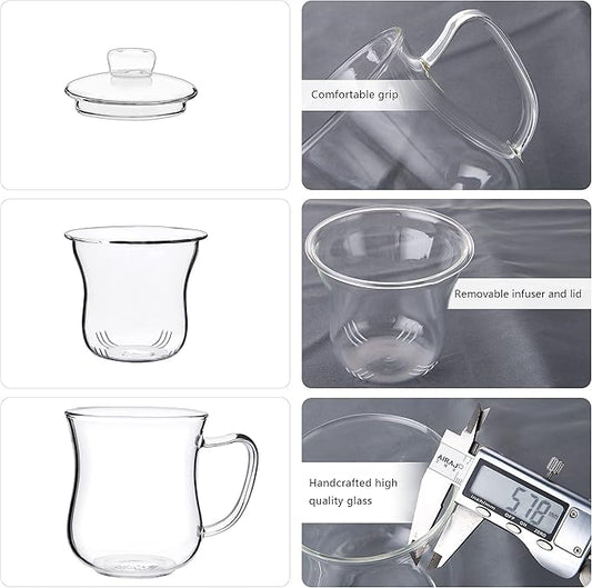 CNGLASS Glass Tea Cup with Removable Infuser and Lid,10oz Thickened Glass Infuser Mug,Borosilicate Glass Mug for Loose Leaf Tea,Teabags