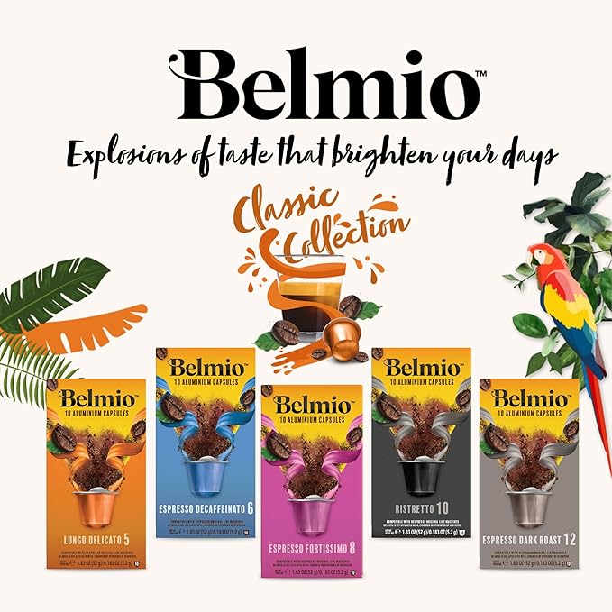 Belmio Lungo Delicato Espresso Coffee Pods – Light Roast – Mild & Aromatic - Nespresso Original Line Compatible – 10 Count (Pack of 10)