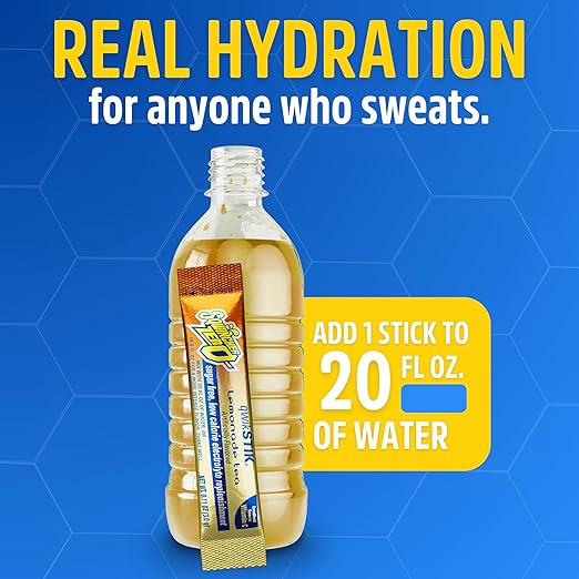 Sqwincher Zero Qwik Stik, Lemonade Tea, Sugar Free, Low Calorie, Low Sodium Electrolyte Powder Hydration Drink Mix, .11 0z Packet (Pack of 50)