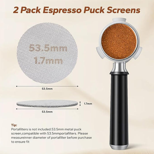 2 Pack 53.3mm Espresso Coffee Filter Screens, 1.7mm Thick 150μm 316L Stainless Steel Replacement Parts for Espresso Machines