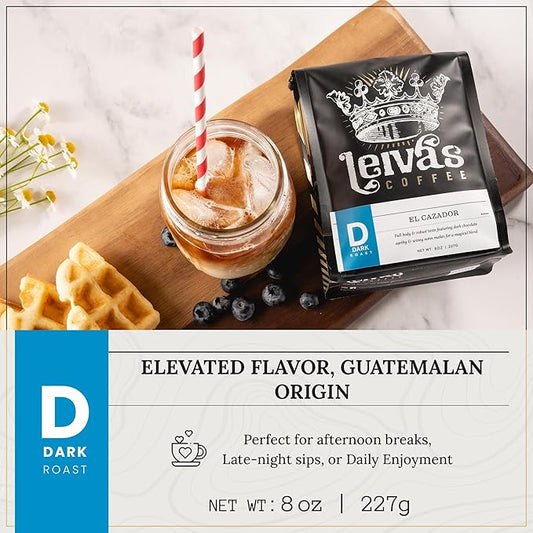 Leiva’s Dark Roast Ground Coffee (8 Oz) - Roasted to Order, Micro-Lot Guatemalan Beans - El Cazador Coffee Grounds w/Vanilla, Blueberries & Chocolate Notes - Earthy, Winey Low Acidity Roast