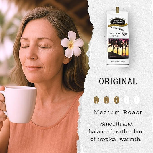 Hawaiian Isles Coffee Original Signature Roast, Medium Roast Ground Coffee, Roasted with Aloha - 8 Ounce Bag