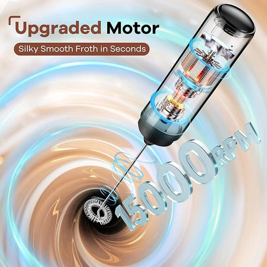 Rechargeable Milk Frother, Handheld Coffee Frother Wand Drink Mixer with Cover, Electric Whisk Coffee Mixer for Matcha Lattes Cappuccino Hot Chocolate