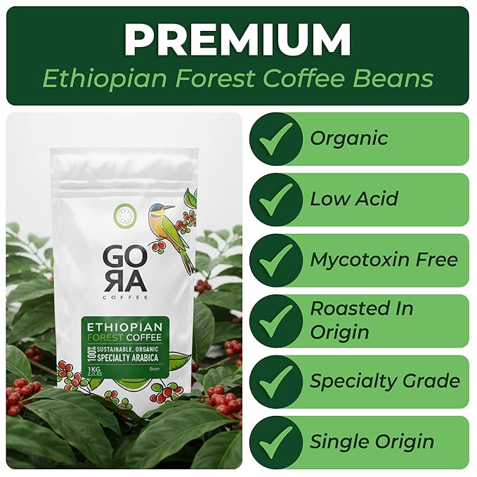 GO RA COFFEE – Ethiopian Roast Whole Bean – Organic Arabica from Ethiopia – Mycotoxin-Free, Single Origin African Beans – Roasted at Source – 250g (8.82 oz) – by Moyee Coffee