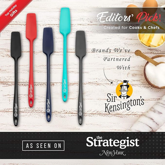 Silicone Jar Spatula | 600F Heat Resistant Non-Stick Rubber Scraper | Perfect for Jars, Smoothies, Blenders | One Piece Utensils | Durable Kitchen Cookware (UpGood Professional Spatulas, Blue)
