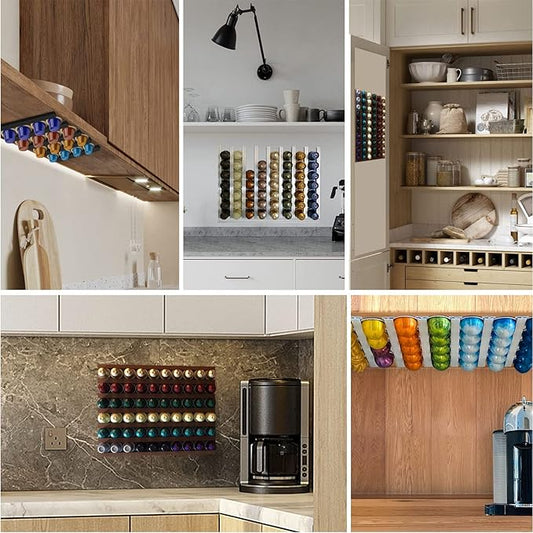 Coffee Pods Adhesive Holder, Wall Mount Coffee Pod Holder, Coffee Capsule Holder DIY Adhesive Coffee Pods Storage Counter Mounted Coffee Pod Holder for (White)