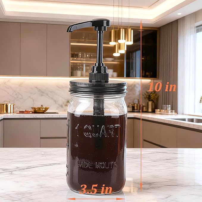 Mason Jar Syrup Dispenser Wide Mouth Maple Sauce Pump Dispenser Airtight And Leakproof Syrup Pump Glass Bottle For Coffee Bar 32 Oz Sauce Container For Ketchup Salad Honey Soy Bbq Olive Oil