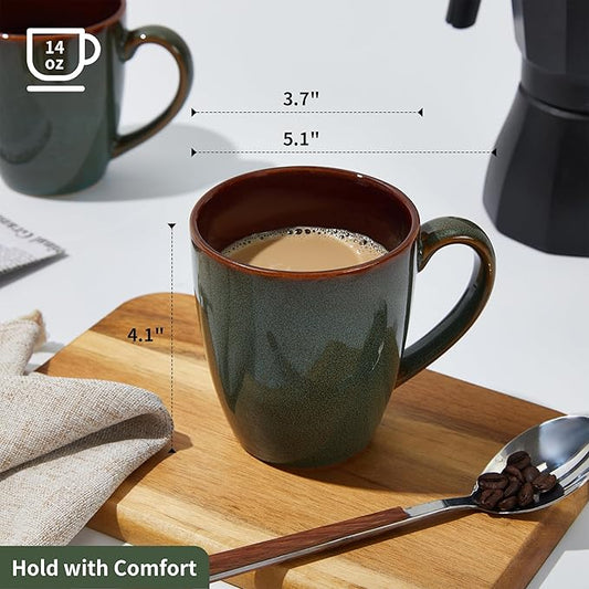 Coffee Mug 14 oz, Ceramic Coffee Mugs Set of 4, Reactive Glaze Mug for Latte/Tea/Cappuccino, Large Stackable Mug Set for Men, Women, Dad, Mom, Dishwasher & Microwave Safe, Brown Green