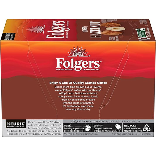 Folgers Toasty Hazelnut Artificially Flavored Coffee, Keurig K-Cup Pods, 10 Count Box