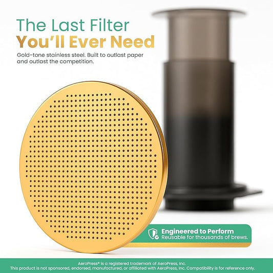 Gold Reusable Disc Filter Compatible with AeroPress XL Coffee Maker – Titanium-Coated Stainless Steel, Washable, Eco-Friendly, Travel Ready – Fits AeroPress XL Only - By Think Crucial
