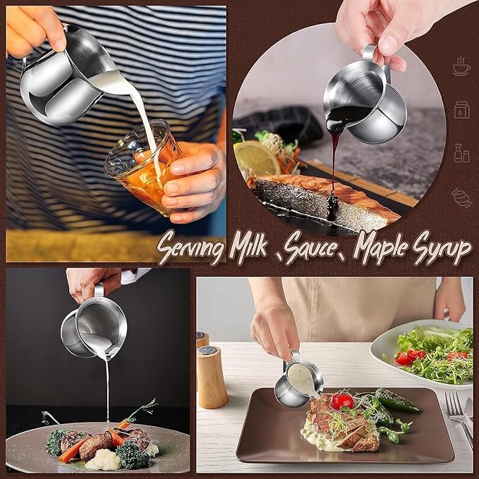 Set of 6-5oz - Stainless Steel Creamer Pitchers, Restaurant Milk Dispenser, Stainless Steel Coffee Creamer