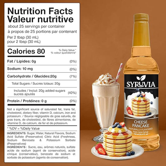 Syruvia Coffee Syrup, Cheese Pancake Flavored Syrup for Drinks, Lattes and Desserts – 25.4 fl oz, With Pump