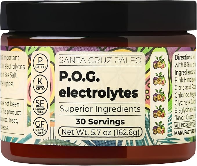 Santa Cruz Paleo Electrolyte Powder, P.O.G. Flavor (Passionfruit Orange Guava), Sugar Free Hydration Mix with Himalayan Pink & Sea Salt, Magnesium, Potassium, Stevia, 30 Servings