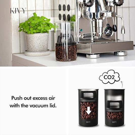 KIVY Airtight Vacuum Coffee Canister, Borosilicate Glass, 1.6 lb Capacity