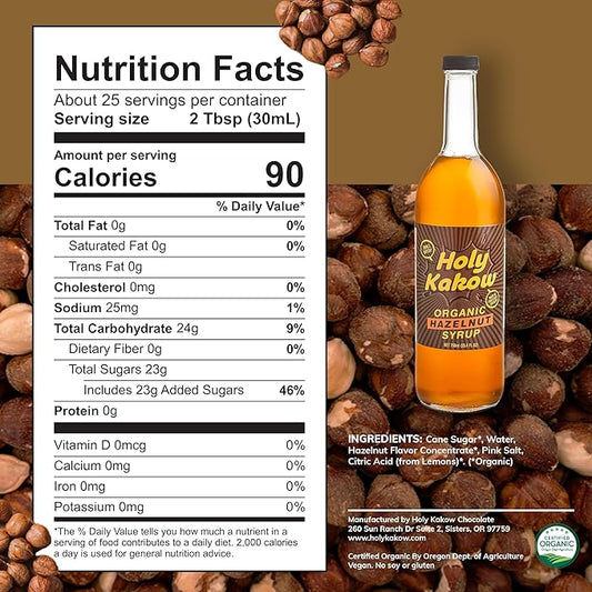 Holy Kakow Cafe Organic Hazelnut Syrup - Hazelnut Coffee Syrup, Organic Syrup for Coffee, Latte, Cocktail and Shake, Real Food Ingredients - 750ml