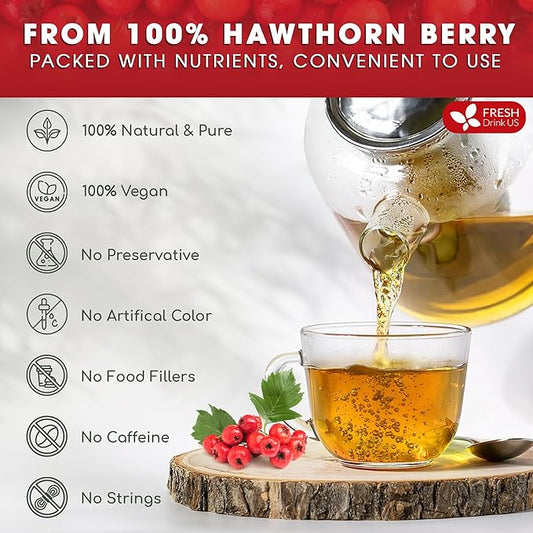 FreshDrinkUS, Premium Hawthorn Berry Tea - 135 Tea Bags - 100% Natural Herbal Infusion, Caffeine-Free, Rich Aroma & Smooth Taste. Vegan